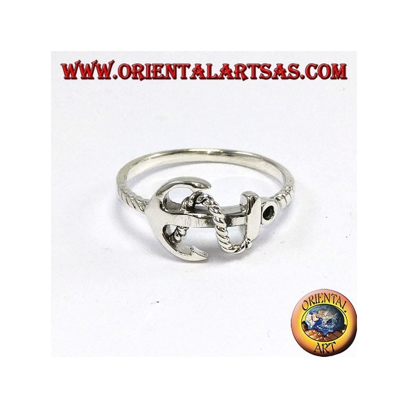 Anillo de plata, ancla cruzada con cuerda