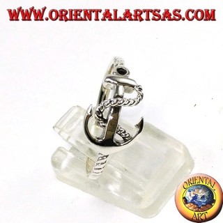 Anillo de plata, ancla cruzada con cuerda