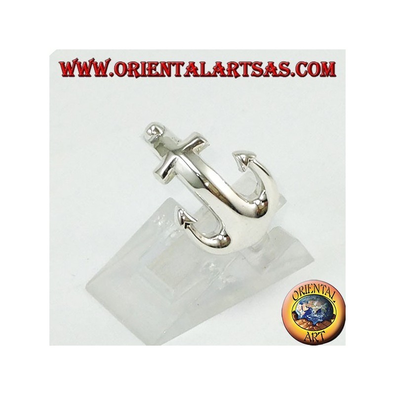 Silver ring, anchor across the finger