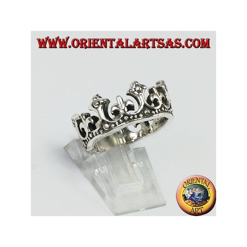 Bague en argent 925 couronne de la reine avec lys
