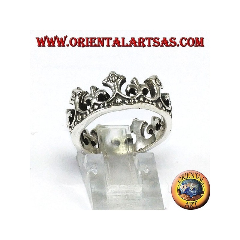 Bague en argent 925 couronne de la reine avec lys