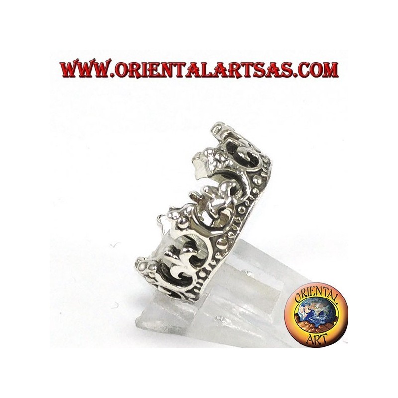 Bague en argent 925 couronne de la reine avec lys