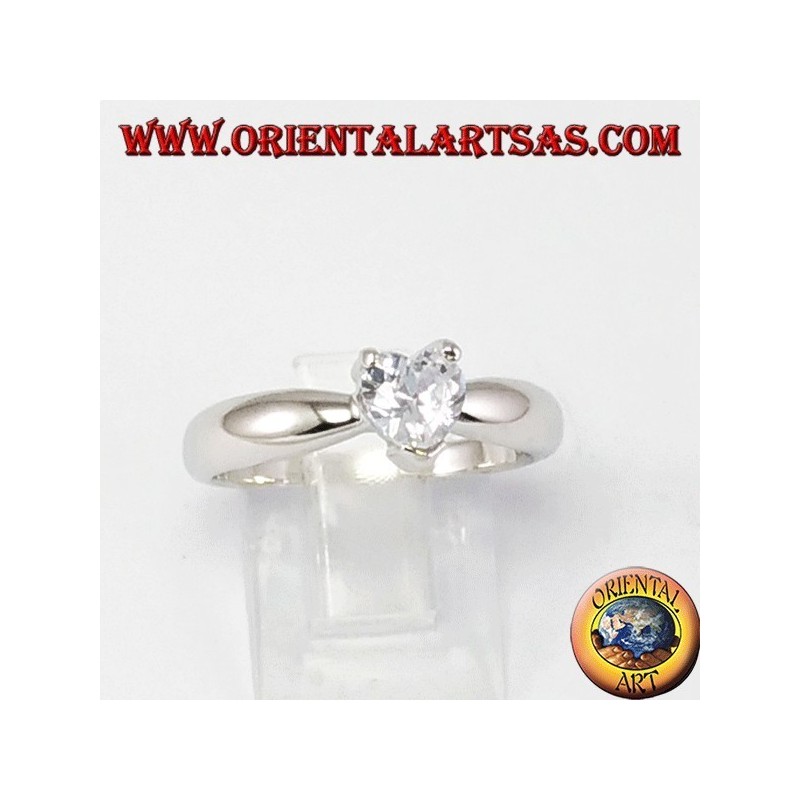 Silberring mit Herz Zirkon, Solitaire mit Herz