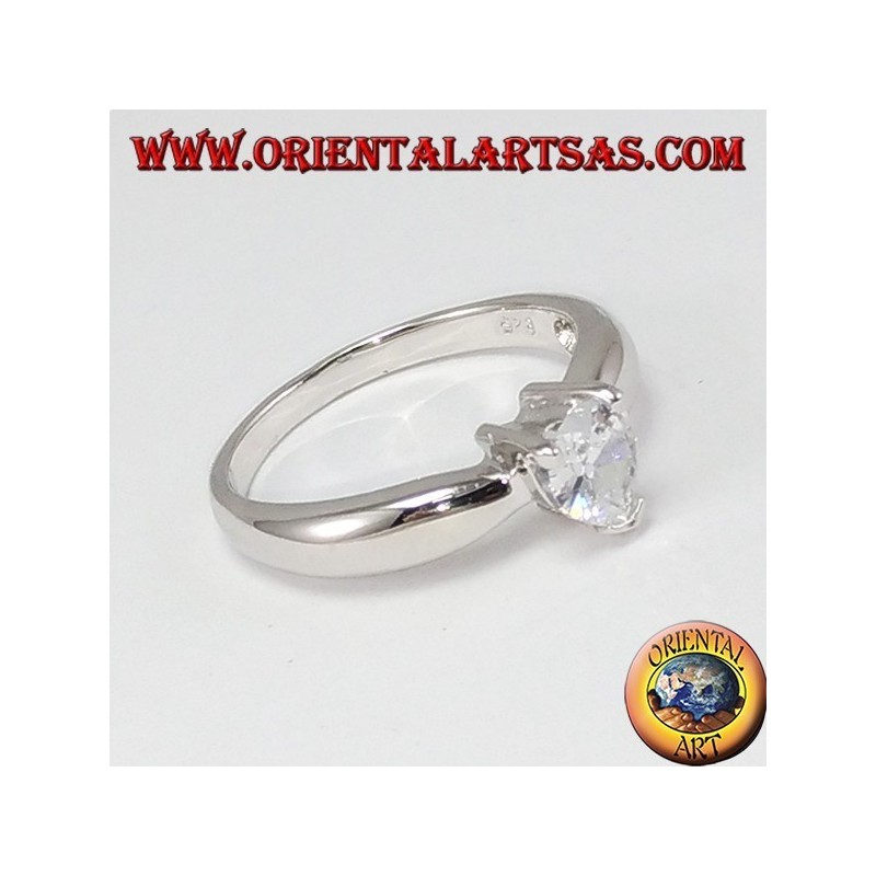 Bague en argent avec coeur zircon, solitaire avec coeur