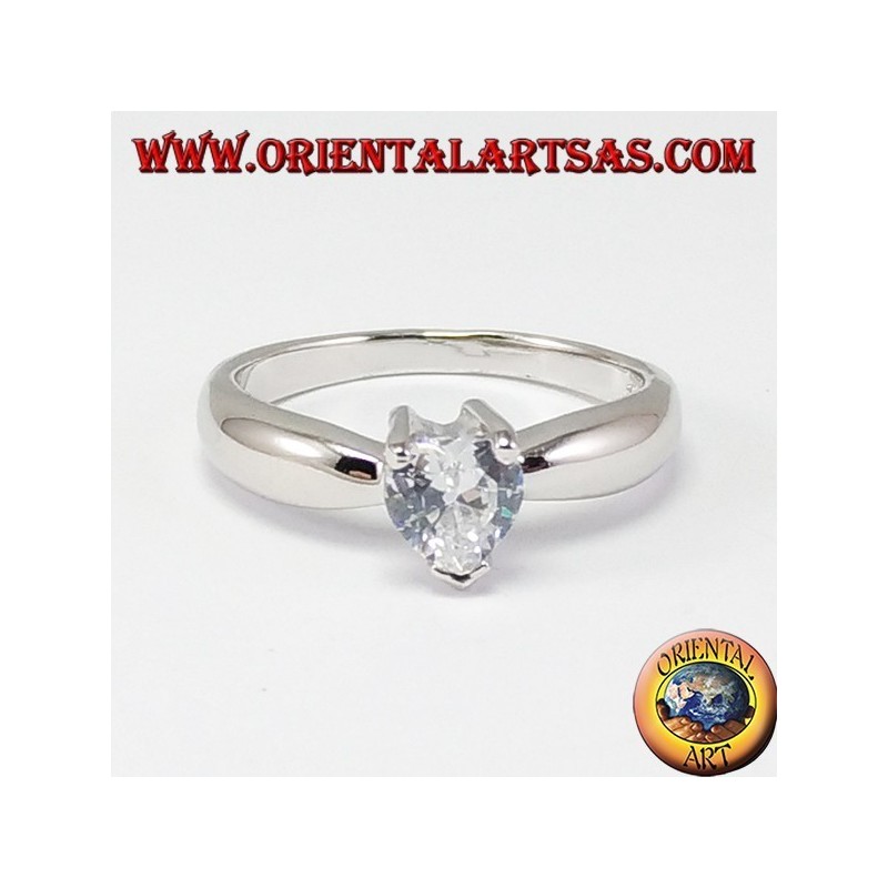 Bague en argent avec coeur zircon, solitaire avec coeur