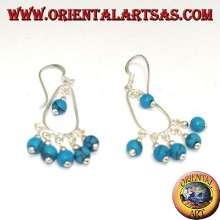Boucles d'oreilles en argent avec six perles turquoises