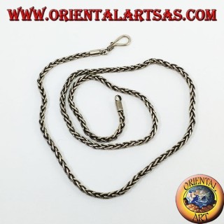 Collier en argent, tissage en maille et section carrée de 50 cm