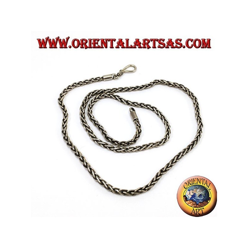 Collier en argent, tissage en maille et section carrée de 50 cm
