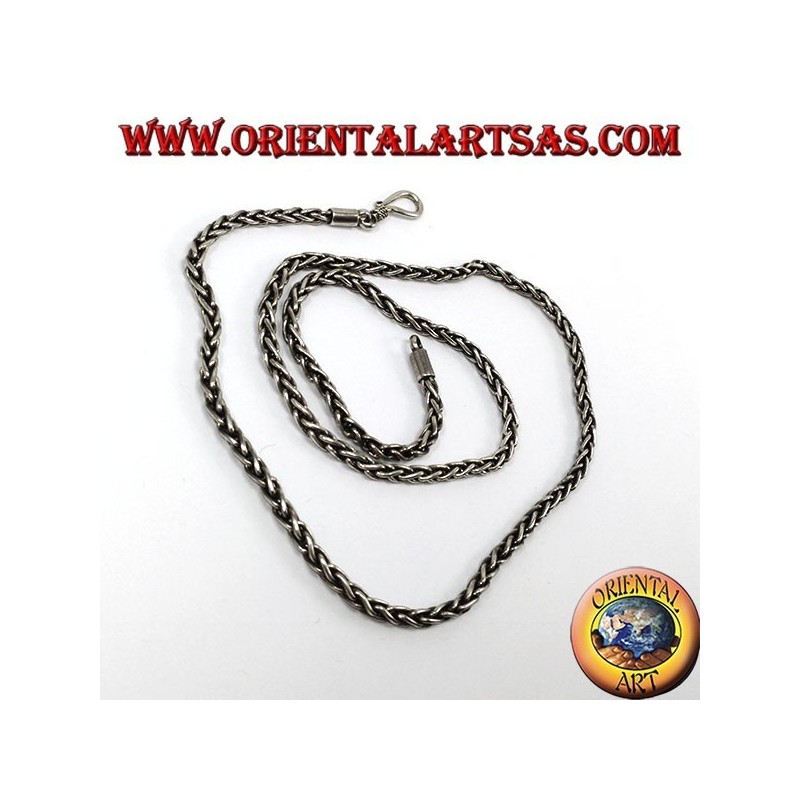 Silver necklace, weaving knit and square section of 50 cm