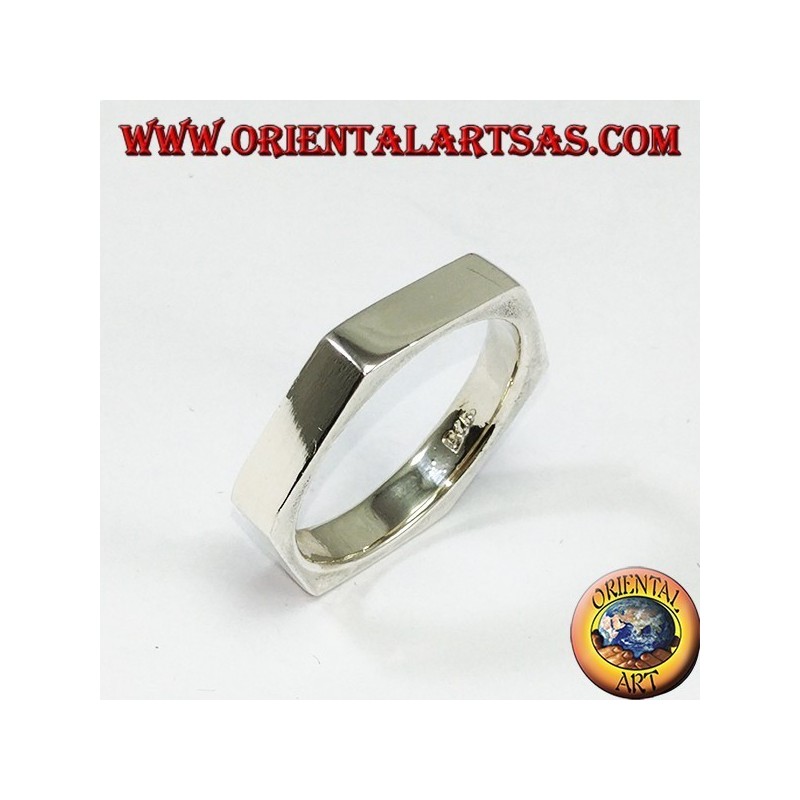 Anillo de plata en forma hexagonal