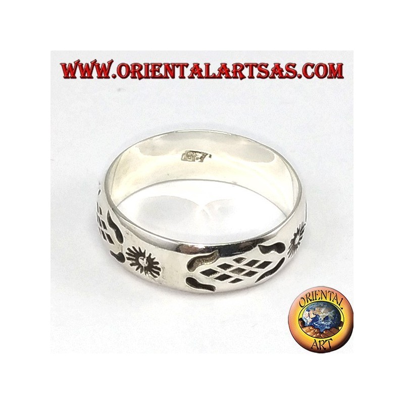 Silver ring with sun carved by hand