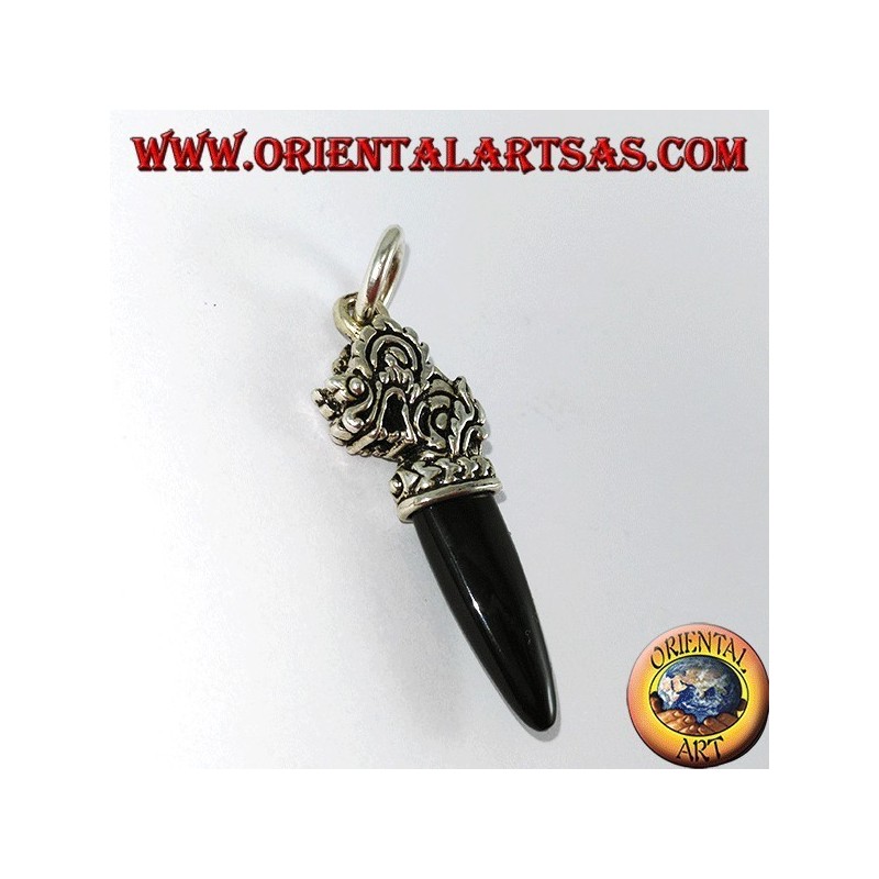 Silberner Drachenkopf Anhänger mit Onyx Spitze
