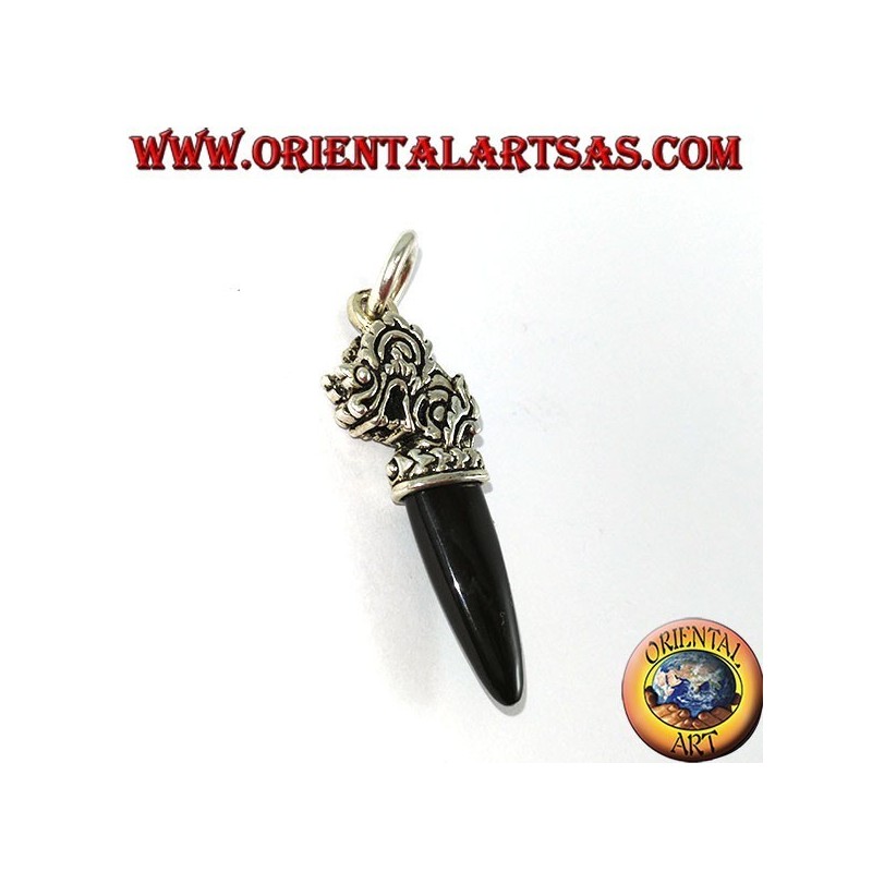 Pendentif tête de dragon en argent avec pointe en onyx