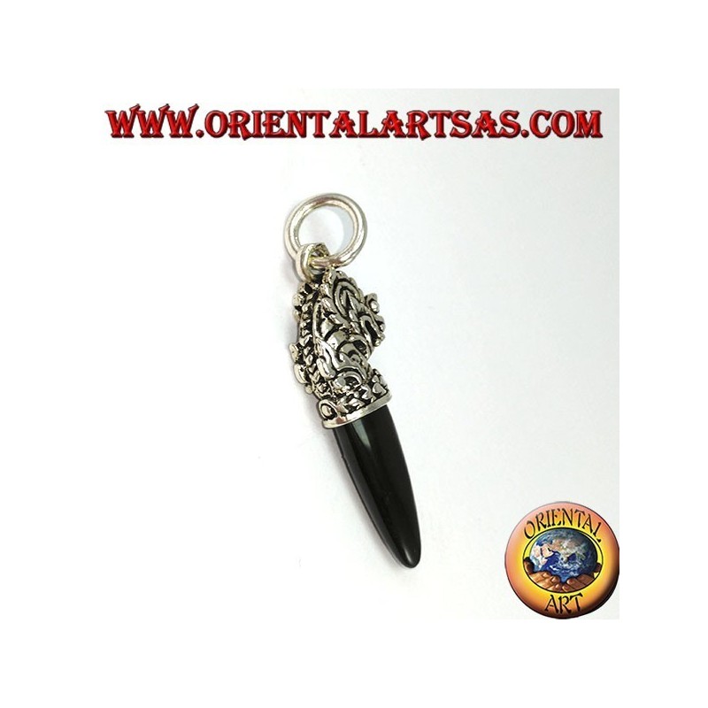 Pendentif tête de dragon en argent avec pointe en onyx