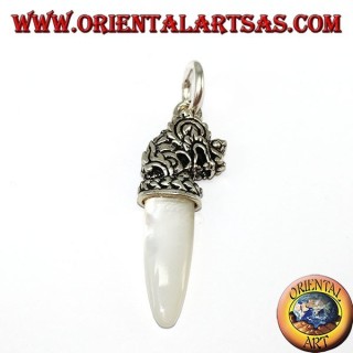Silver dragon head pendant with mother-of-pearl tip