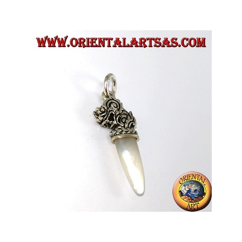 Silver dragon head pendant with mother-of-pearl tip