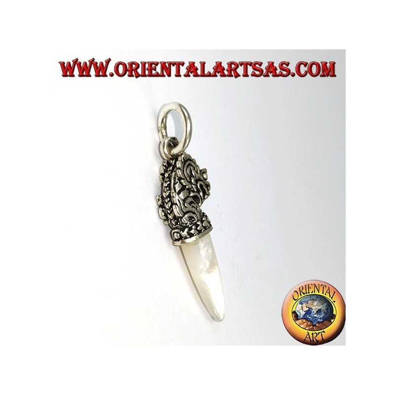 Silver dragon head pendant with mother-of-pearl tip