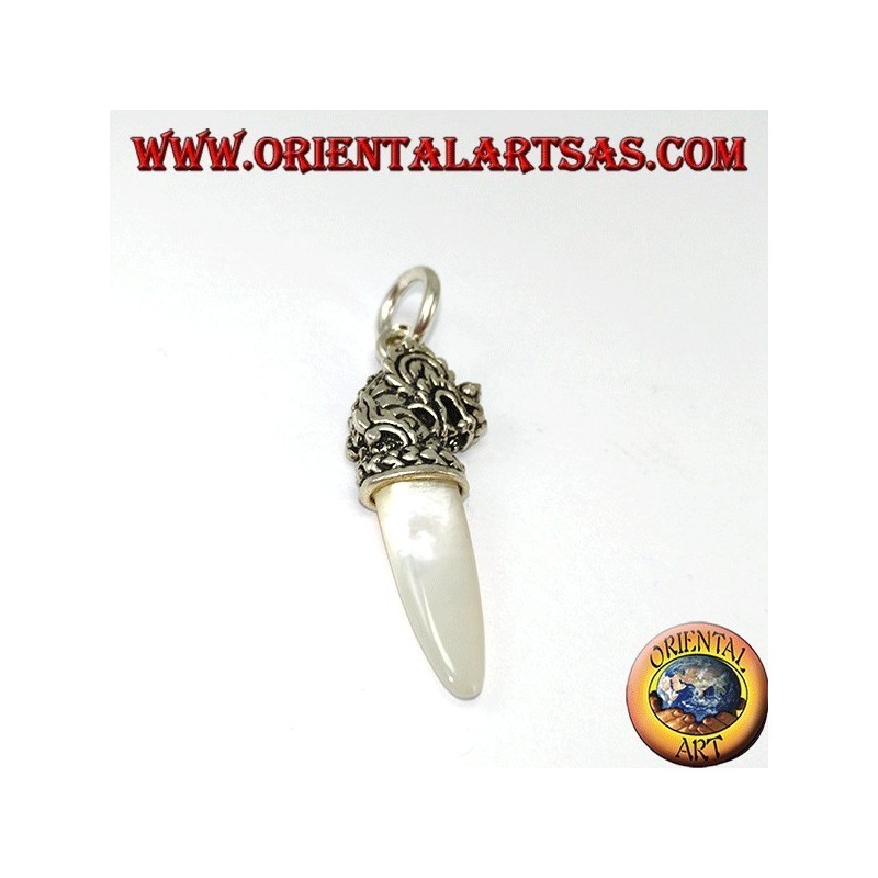 Silver dragon head pendant with mother-of-pearl tip