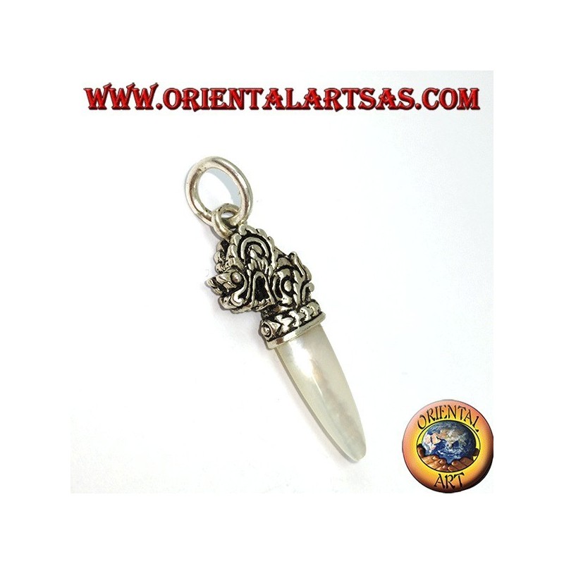 Silver dragon head pendant with mother-of-pearl tip