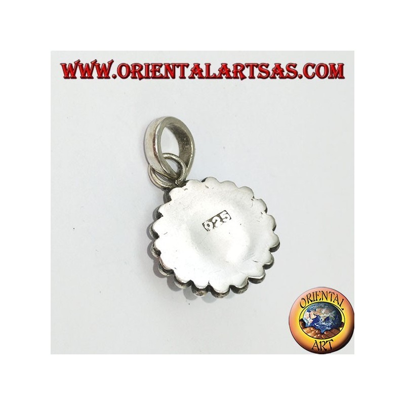 Silver pendant with round carnelian and border with two rounds of spheres