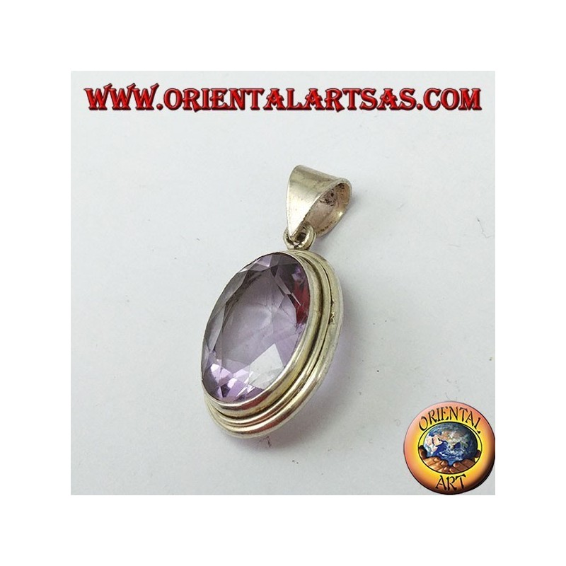 Silberanhänger mit einem großen ovalen natürlichen Amethyst