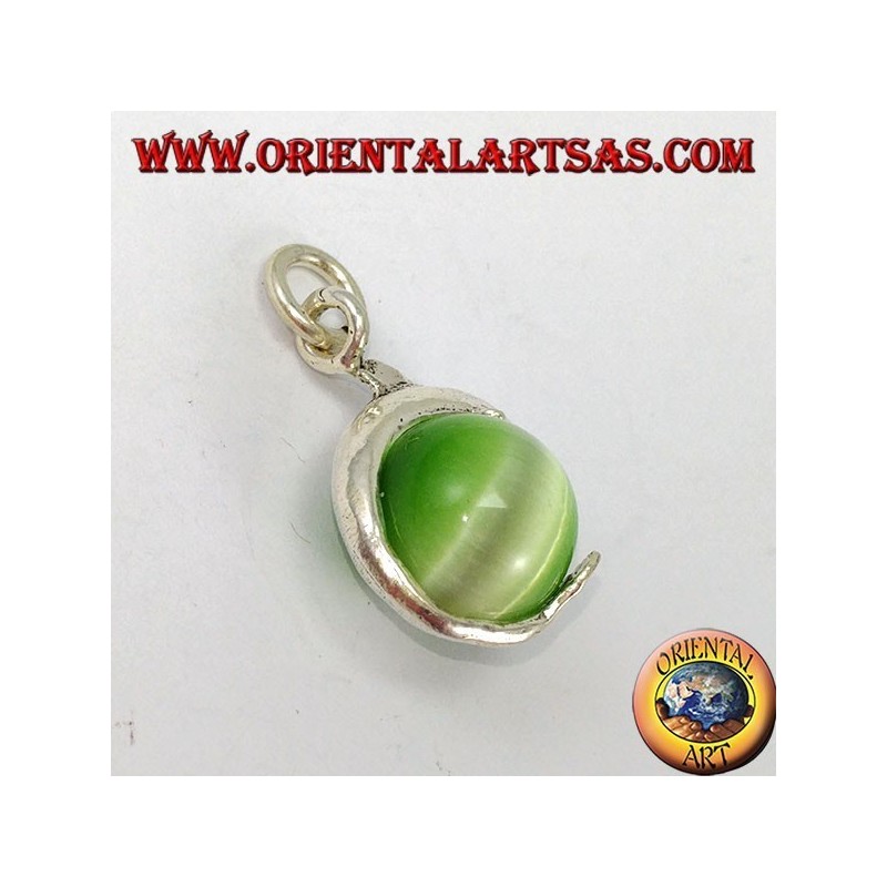 Colgante de delfín de plata con bola de ojo de gato verde