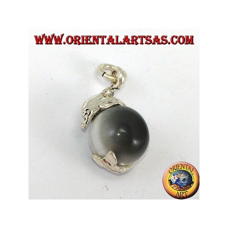 Pendentif dauphin en argent avec boule de chat gris