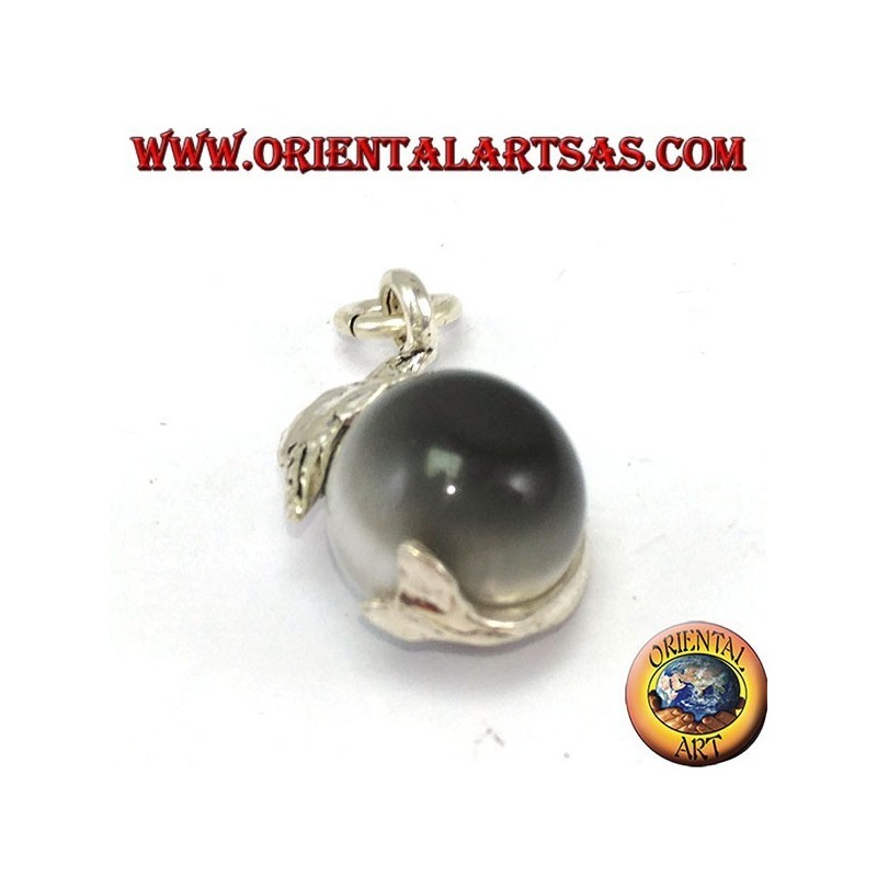 Silver dolphin pendant with gray cat eye ball