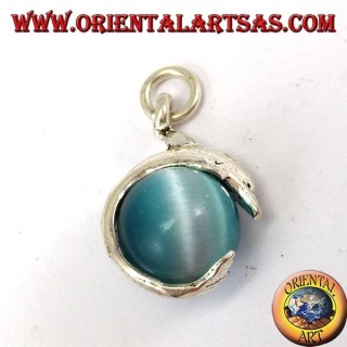 Pendentif dauphin en argent avec boule de chat gris