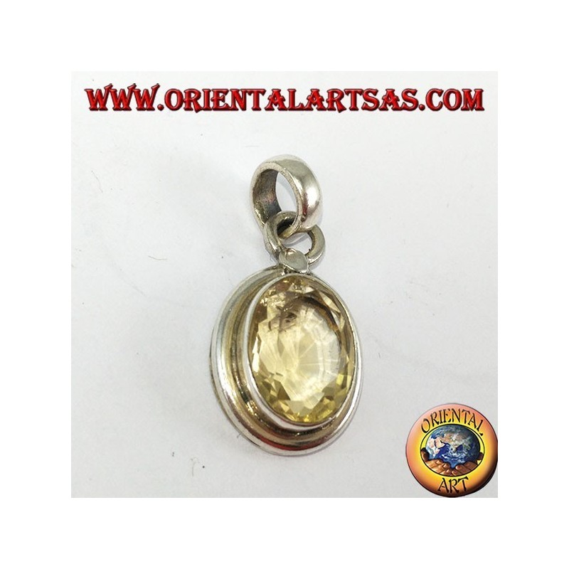 Pendentif en argent avec topaze naturelle ovale avec cadre simple