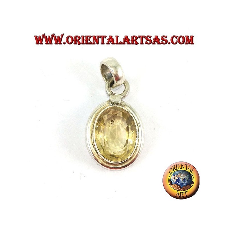 Pendentif en argent avec topaze naturelle ovale avec cadre simple