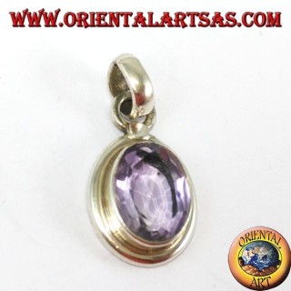 Colgante de plata con amatista ovalada natural con marco simple