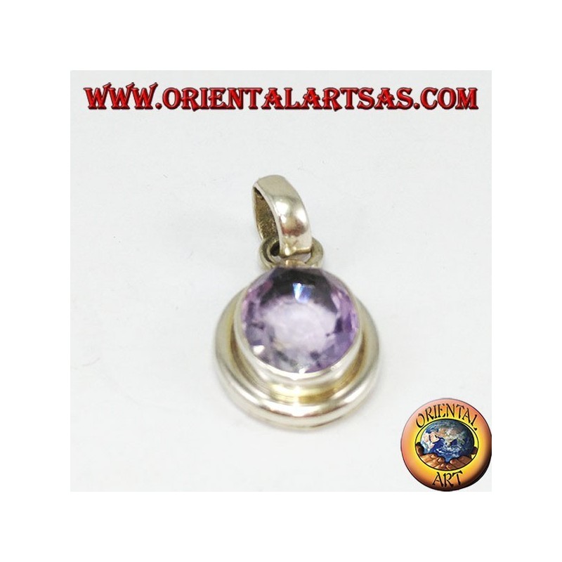 Silberanhänger mit natürlichem ovalen Amethyst mit einfachem Rahmen