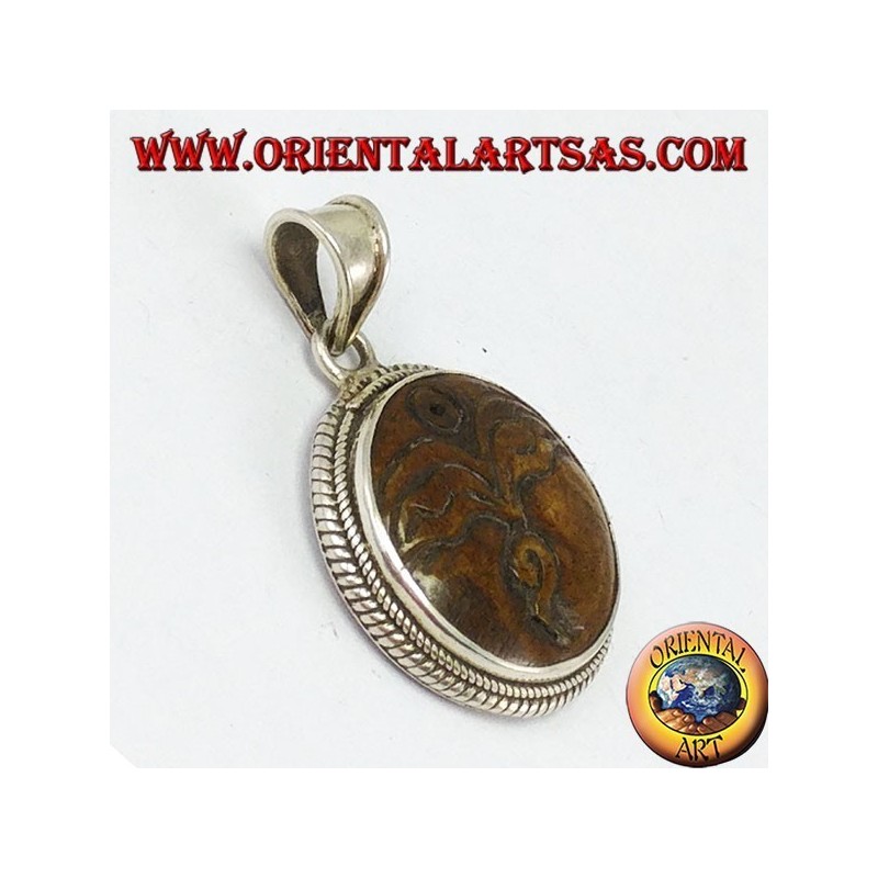 Pendentif en argent oeil de Bouddha sculpté en os de yack