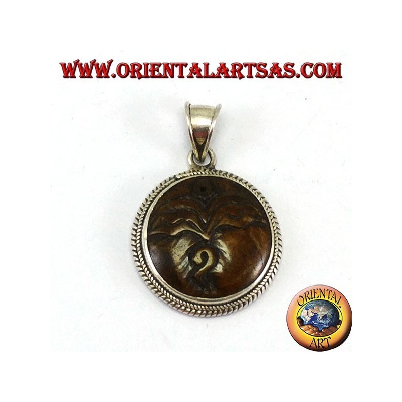 Pendant in silver Buddha eye carved in yack bone