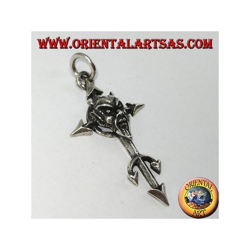 Pendentif en argent le visage du diable sur la croix