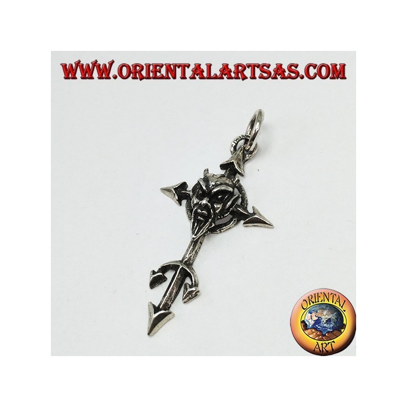 Pendant in silver the face of the devil on the cross