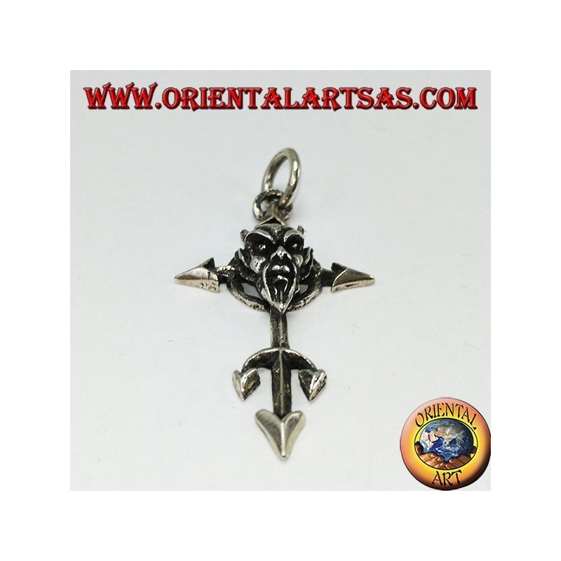 Pendant in silver the face of the devil on the cross