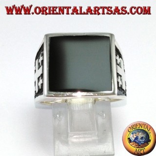 Anello in argento croce di Gerusalemme con onice  (grande)