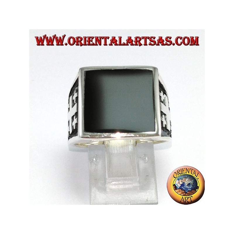 Anello in argento croce di Gerusalemme con onice  (grande)