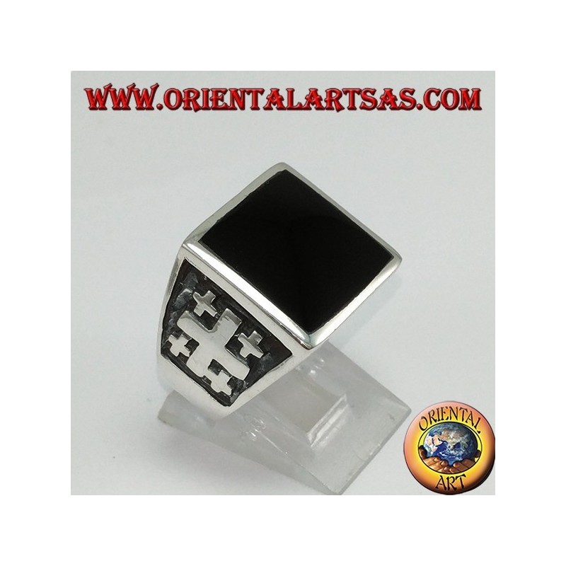 Silberring von Jerusalem Kreuz mit Onyx (groß)