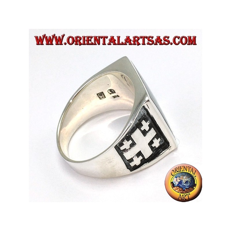Anillo de plata cruz de Jerusalén con ónice (grande)