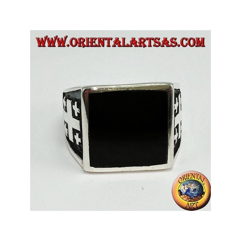 Silberring von Jerusalem Kreuz mit Onyx (groß)