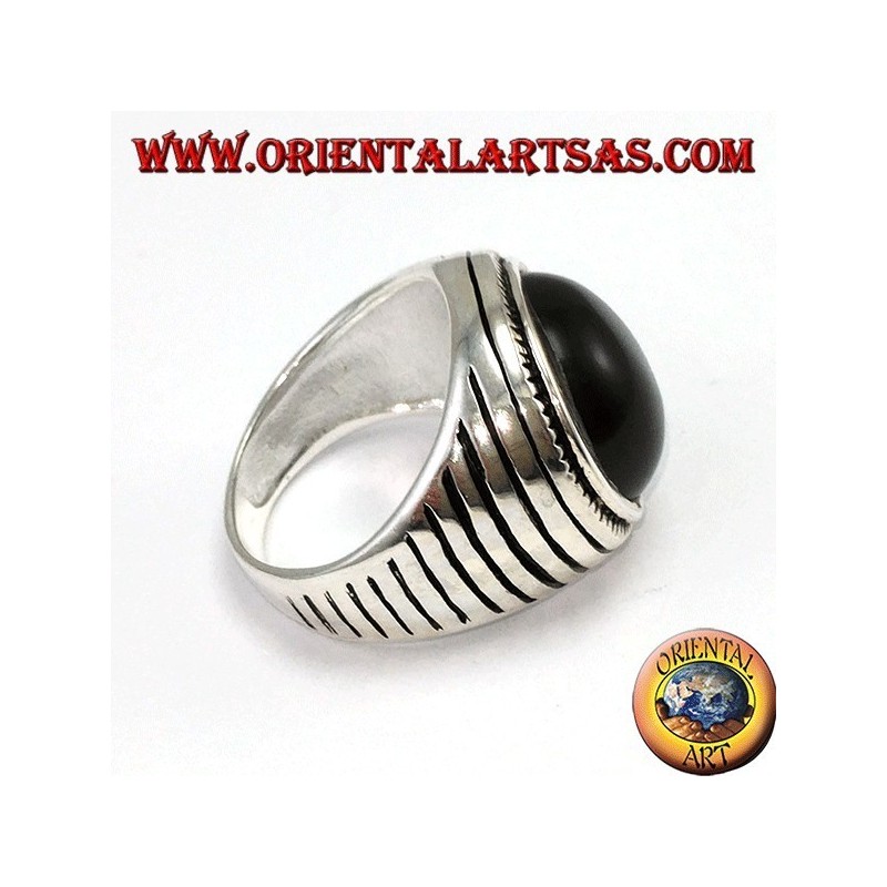 Bague en argent avec hémisphère ronde onyx