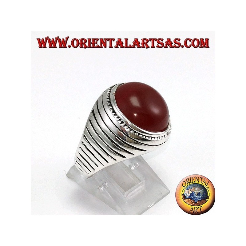 Silver ring with round hemisphere carnelian
