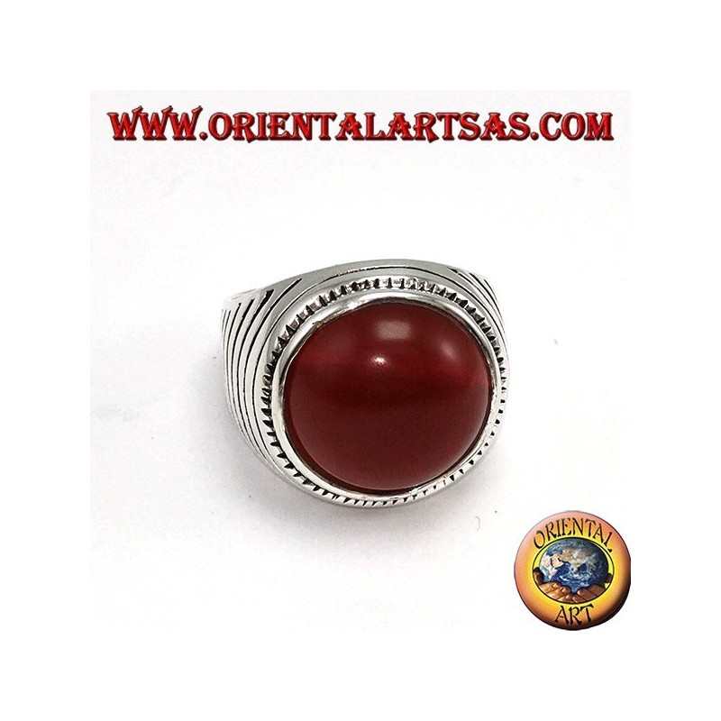 Silver ring with round hemisphere carnelian