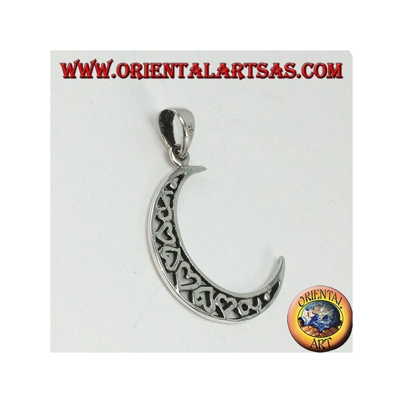 Colgante de plata, luna llena de corazones