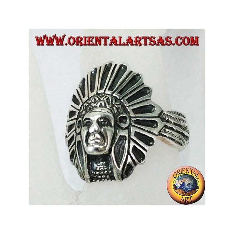 Anello in argento con testa di Indiano nativi d'America 