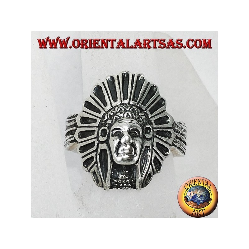 Silver ring with Indian head native to America