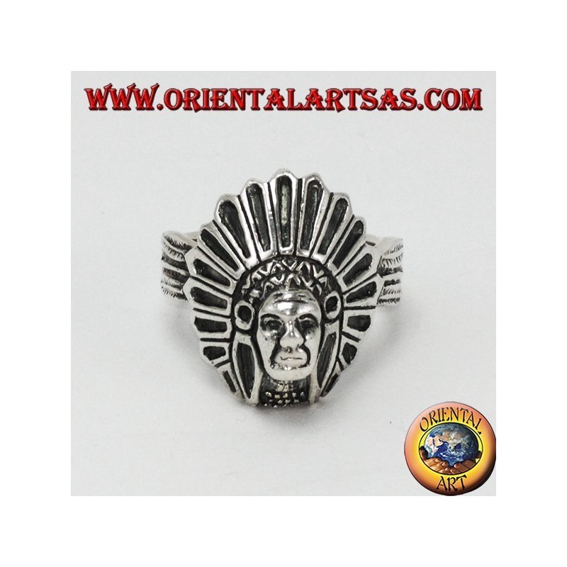 Bague en argent avec tête indienne originaire d'Amérique